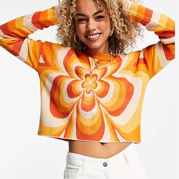ASOS design‎ Sweater boxy top women’s size 6 Orange floral - Picture 1 of 10